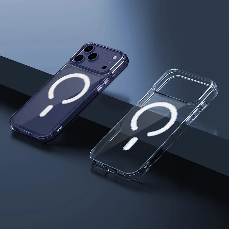 Étui magnétique transparent iPhone 17 Pro – TPU+PC, antichoc & charge sans fil