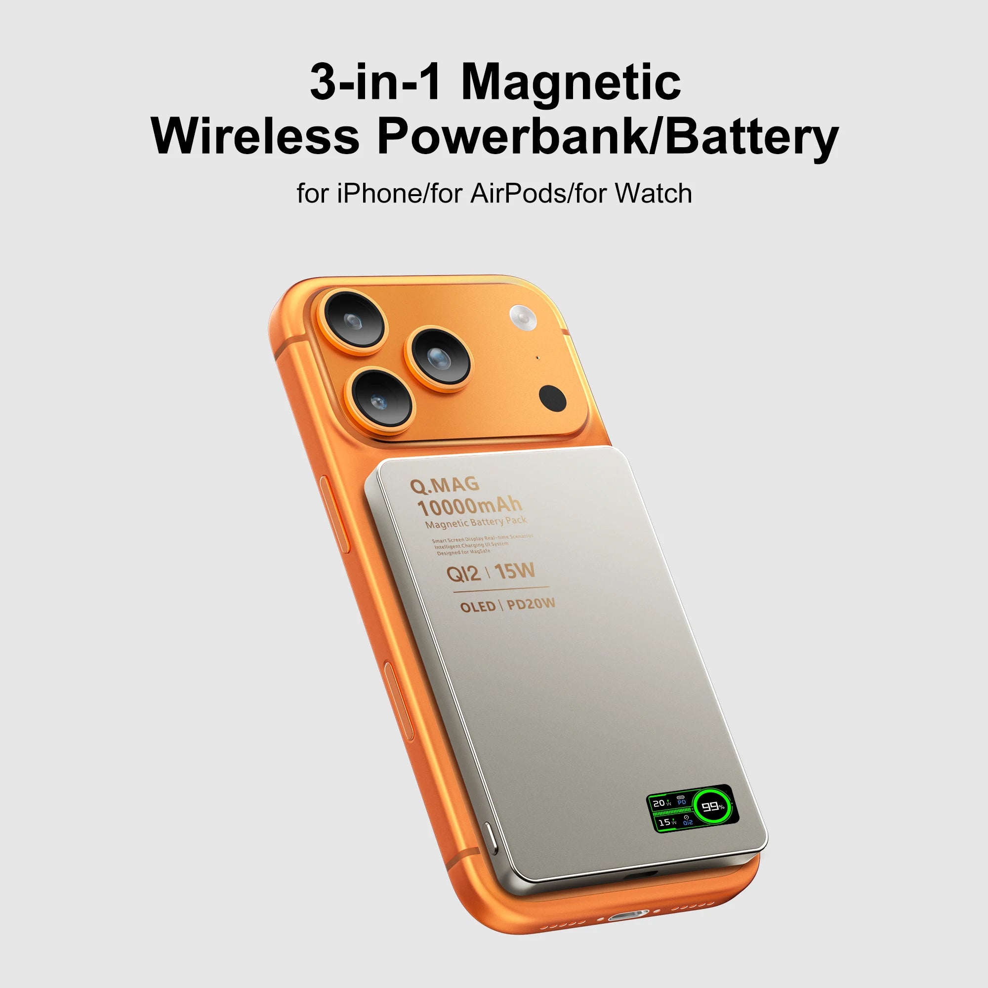 Batterie externe magnétique sans fil QI 2.1 – 5000/10000 mAh, compatible iPhone 12-17 Pro, Apple Watch & AirPods