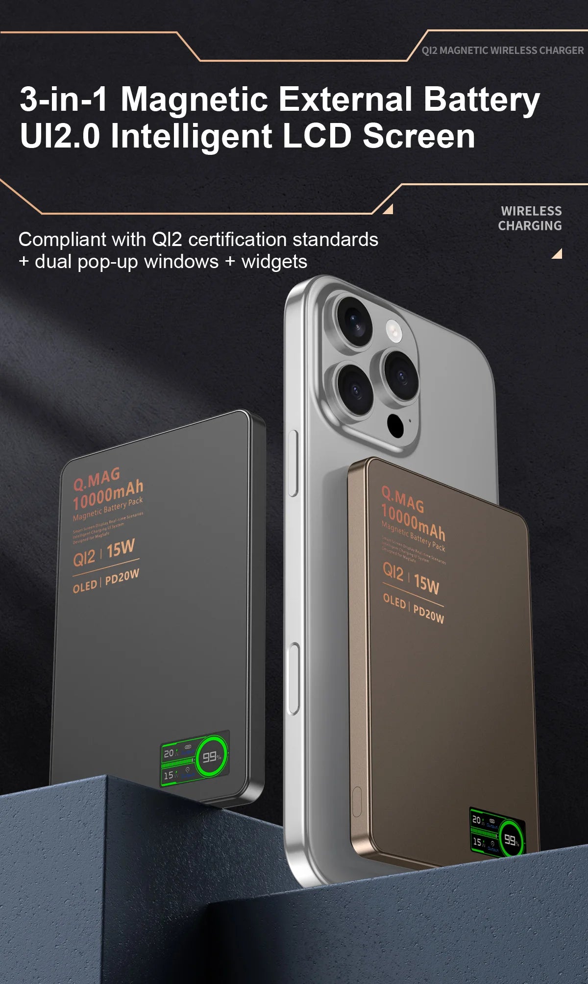 Batterie externe magnétique sans fil QI 2.1 – 5000/10000 mAh, compatible iPhone 12-17 Pro, Apple Watch & AirPods