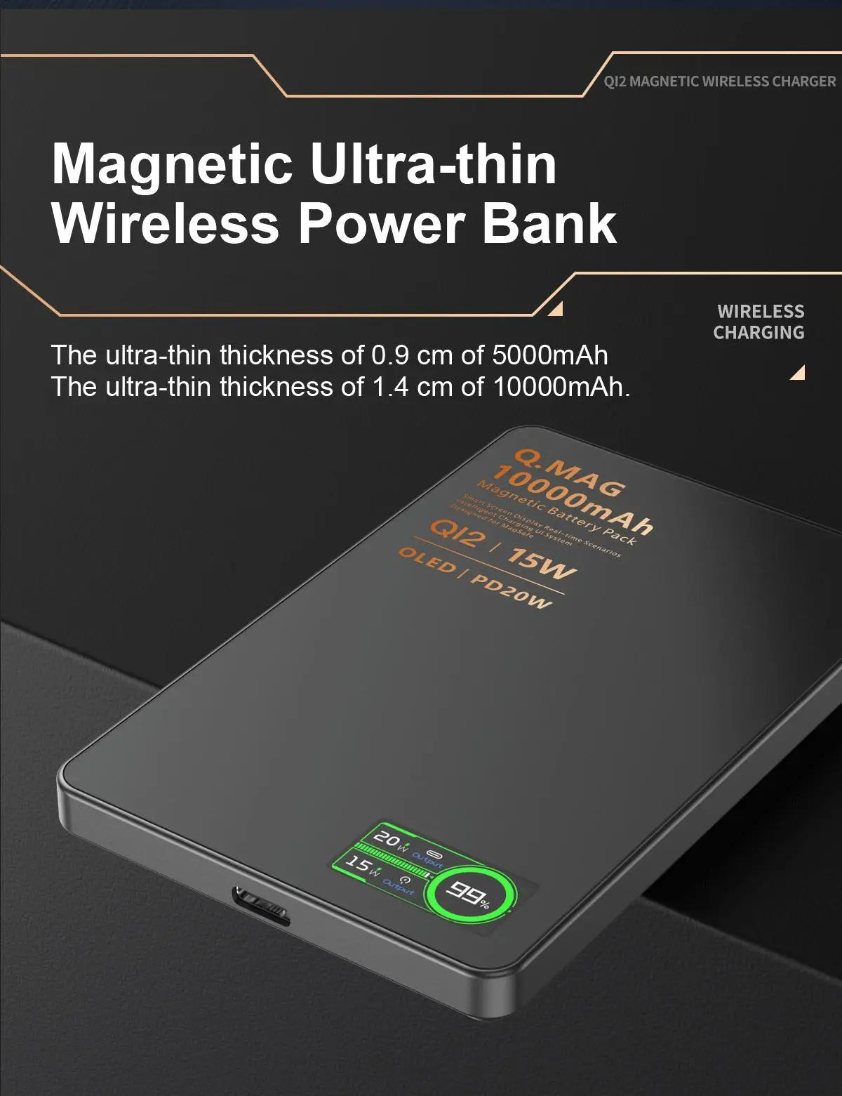 Batterie externe magnétique sans fil QI 2.1 – 5000/10000 mAh, compatible iPhone 12-17 Pro, Apple Watch & AirPods
